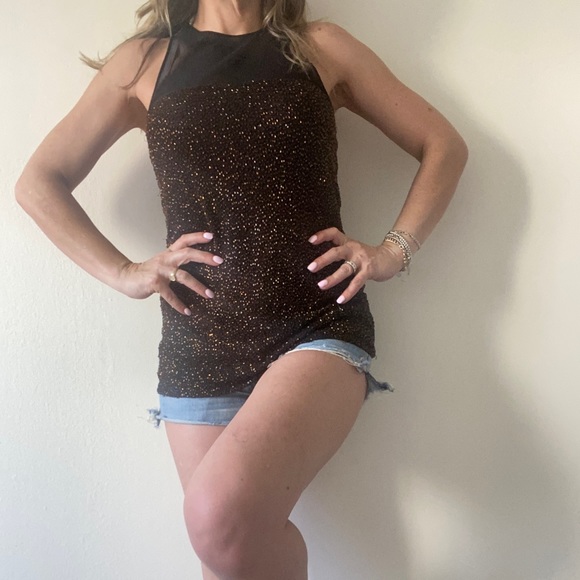 Vintage 90s beaded mesh fitted glam tank top 🍪🍪 - Picture 4 of 14